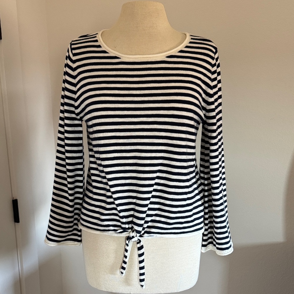 J. Crew Navy and White Striped Long Sleeve Top size M